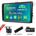 CAM+DVR+DAB+Android 13 8Core 6+64G 9" QLED Autoradio GPS Navi CarPlay DSP Für VW