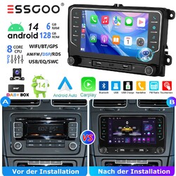 DAB+ 6+128G Android 14 Autoradio CarPlay Für VW GOLF 5 6 Passat Touran Polo KAM+
