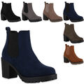 Damen Stiefeletten Chelsea Boots Profilsohle Blockabsatz 902287 Trendy Neu
