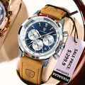 Luxus Herren Uhr Leder Chronograph Datumanzeige Armbanduhr Männer + Box