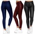 Damen Skinny Hose Lederoptik Glanz Wet Look High Waist Stretch Treggings Warm