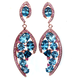 Edelstein London - Schweizer Blauer Topas & Rosa Saphir Ohrringe 925 Silber