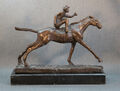 Bronze Statue Jockey mit Pferd Pferderennen Reiten Deko Figur sign. Remington