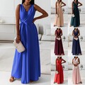 Elegantes V-Ausschnitt Maxi Abendkleid Ärmellos Casual Damenkleid für Party