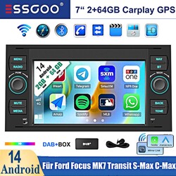 DAB+ 7" Carplay Android 14 2+64GB Autoradio GPS Navi Für Ford Focus Transit MK7