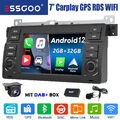 DAB+ Carplay Android 12 32G Autoradio GPS RDS Kamera Für BMW 3er E46 M3 Rover 75