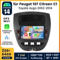 64G Android14 Apple Carplay Autoradio GPS Für Toyota Aygo Peugeot 107 Citroen C1