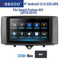 9" Android 12 Autoradio CarPlay HIFI GPS Navi BT WIFI DAB+ Für Smart Fortwo 451
