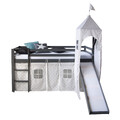 Hochbett 90x200 cm Rutsche Kinder Stock Bett Holz Vorhang Turm Grau Homestyle4u
