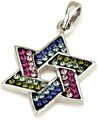Davidstern Anhänger mit Mix Farben Edelstein & 925 Sterling Silber Halskette