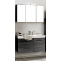 Badezimmer Set Eiche 100cm Waschtisch LED Spiegelschrank Badmöbel Gäste Bad WC