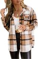Womens Flannel Shacket Jacket Casual Plaid Wool Blend Button Down Long Sleeve...