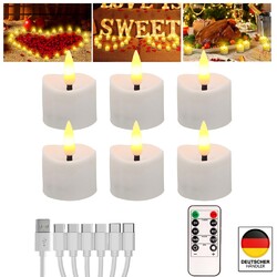 6er LED Wiederaufladbar Teelichter Kerzen Fernbedienung Dimmbar Timer Halloween