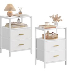 Nachttisch 2er Set, Beistelltisch mit 2 Stoff-Schubladen und Regalen