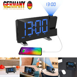 LED FM Radiowecker mit Projektion Digital Funkuhr USB Dimmbar Tischuhr Alarm DE