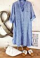 ITALY Tunika Long Bluse Shirt Ornament 38 40 42 44 Jeans Blau Hemdbluse Kleid