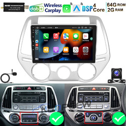 DAB+ Carplay 64GB Android 15 Autoradio GPS NAVI KAM Für Hyundai i20 PB 2012-2014
