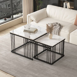 Couchtisch 2er Set Moderne Nesting Beistelltisch Hochglanz Marmoroptik Satztisch