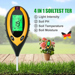 4 in 1 Bodentester Bodenmessgerät Tester PH-Wert Temperatur Feuchtigkeit LCD DE