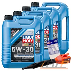 4x 5 L = 20 LITER LIQUI MOLY LONGTIME HIGH TECH 5W-30 MOTOR-ÖL MOTOREN-ÖL### INKL. ÖLWECHSEL-ANHÄNGER + EINFÜLLTRICHTER ###