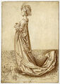 Antiker Meisterdruck-GENRE-DAME-HUND-KOPFSCHMUCK-Schongauer-Prestel-1782