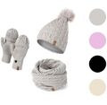 Mütze Schal Set Damen Wintermütze Gefüttert Schlauchschal Handschuhe Winter Warm