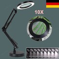Lupe mit Licht und Ständer 10X Lupenleucht Dimmbare LED Schreibtischlampe 2-in-1