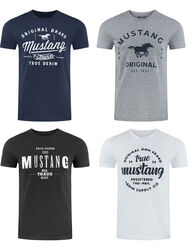 Mustang Herren 4er Pack T-Shirt Print Rundhals Kurz Blau Schwarz Grau Weiß GrünViele Farbkombinationen - S M L XL XXL 3XL 4XL 5XL 6XL