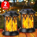 2X LED Solar Laterne Außenlampe Solarleuchte Solarlampe Gartendeko Flammeneffekt