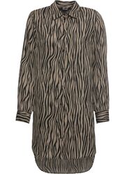 Neu Bluse mit Animal-Print Gr. 46 Schwarz Khaki Zebra Damen-Hemd Langarm Tunika