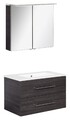 Fackelmann B. Perfekt Badmöbel Set 3-teilig, 80 cm, Anthrazit LED-Spiegelschrank