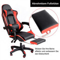 Schreibtischstuhl inkl. Fußablage Gamingstuhl Bürostuhl Chefsessel Schwarz Rot