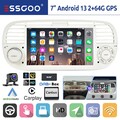 7" Carplay Autoradio DAB+ Android 13 2+64G GPS WiFi RDS Kam Für Fiat 500 2007-15