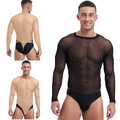 DE iEFiEL Herren Body Overall Transparent Langarm Bodysuit Einteiler Unterhemd