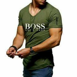 Herren V-Neck Fitness Kurzarm T-Shirt Top Bodybuilding Muscle Basic Shirt +