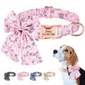 Blumen Personalisiert Hundehalsband mit Schleife Namen Telefonnummer Gravur S-L