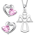 Schmuckset 925 Silber Halskette mit Anhänger Schutz-Engel Herz Kirstall Ohrringe