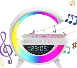LED Nachttischlampe mit Ladefunktion, mit Uhr, RGB Drahtloser Ladelautsprecher