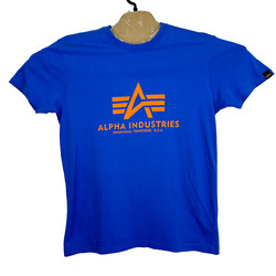 Alpha Industries T-Shirt Herren KLEIN blau grafisches Logo kurzärmeliger Rundhalsausschnitt