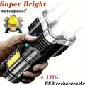 LED Taschenlampe 4 Kern COB Seitenlicht USB Aufladbar 4 Modi Angeln Camping