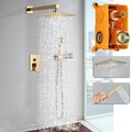 Gold Unterputz Duscharmatur Set 40x40 cm Regendusche Kopfbrause mit Handbrause
