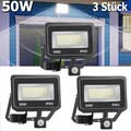  3x 50W LED Fluter Mit Bewegungsmelder Außen Strahler Scheinwerfer Kaltweiß IP65