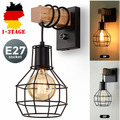 Retro Wand Lampe Flur Strahler Schalter Wohn Schlaf Zimmer Leuchte Schwarz/Holz