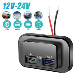 Auto 12V Dual USB Ladegerät Buchse Einbau Steckdose QC3.0+PD Für KFZ Motorrad