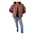 Strickjacke Damen M/38 Rosa-Grün aus Schurwolle mit Pompom & Ballonärmel
