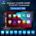 Autoradio 2 DIN 2+32G Android 14 Carplay GPS Navi RDS Bluetooth WIFI USB 10 Zoll