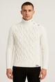 Herren Strickpullover mit Zopfmuster Weiß und Knopfleiste Winter NEU