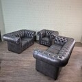 25897 Chesterfield Couchgarnitur Anthrazit 3-2-1 Leder