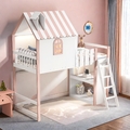 Etagenbett Kinderbett Hochbett Bett mit Treppe und Stauraum 90x200cm Kiefernholz