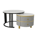 2er Set Couchtisch Beistelltisch mit 2 Stauraum Schubladen rund Wohnzimmertisch